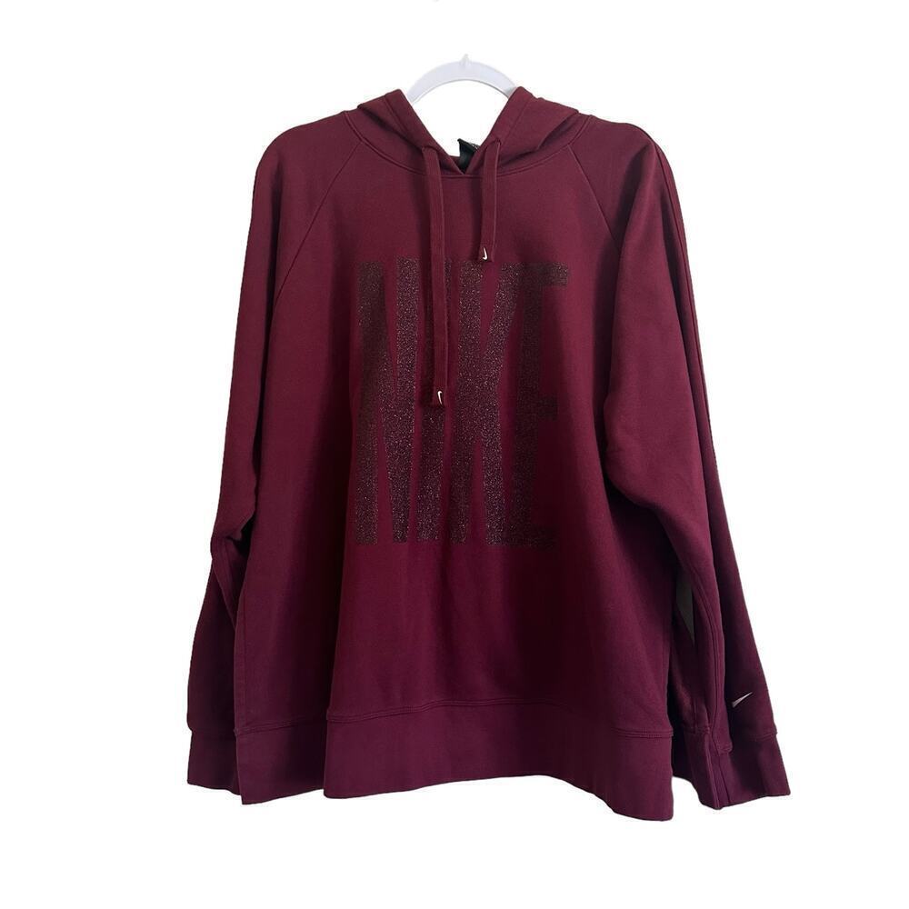 Nike Dri Fit Training Hooded Sweatshirt Women's XL Maroon Glitter Side Slit - Picture 1 of 8